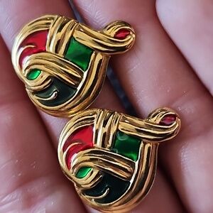 VTG Gold and Multicolor Heart Clip Earrings